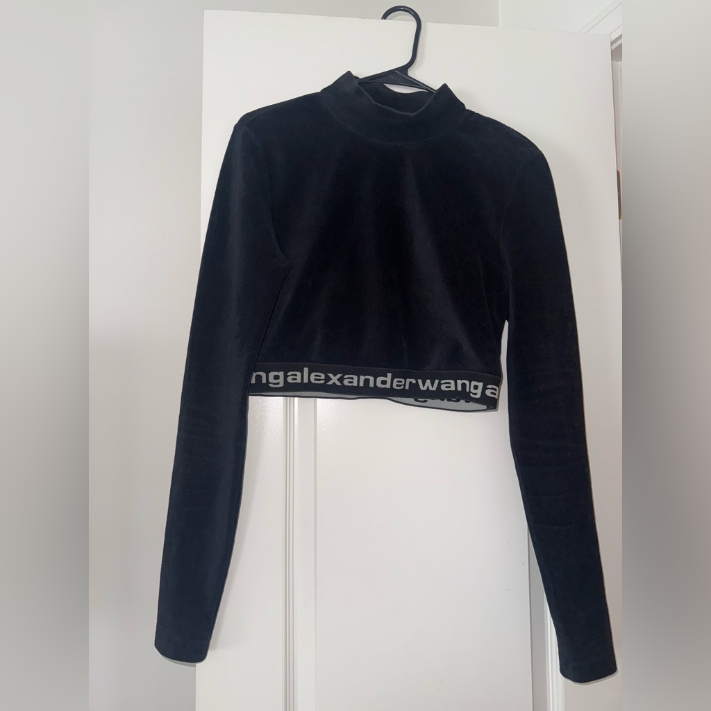 Alexander Wang- Black Long Sleeve Crop Top